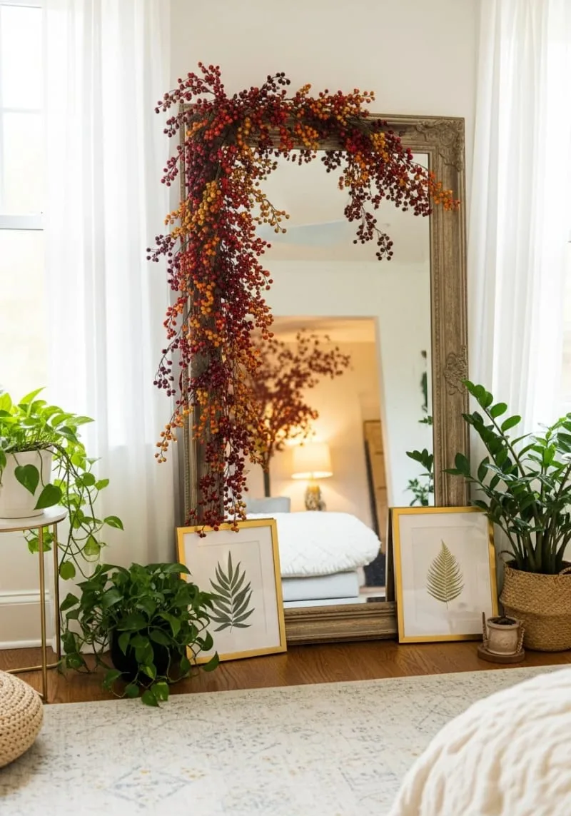 antique mirror decorated with cascading faux berry vines 1