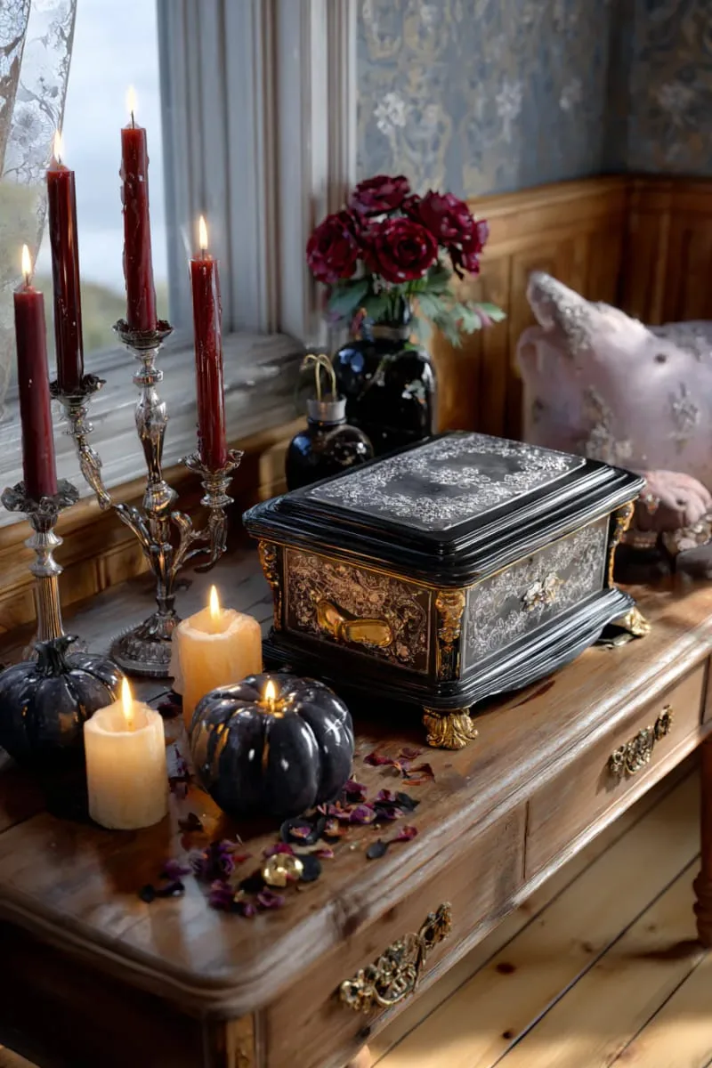 antique music box playing distorted lullabies in a dark hallway 1