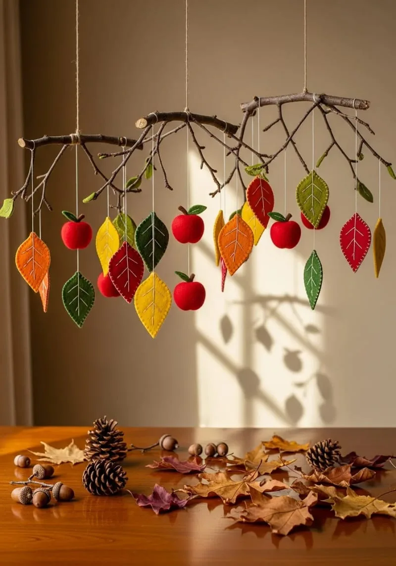 apple branch mobiles with dangling felt leaves 1