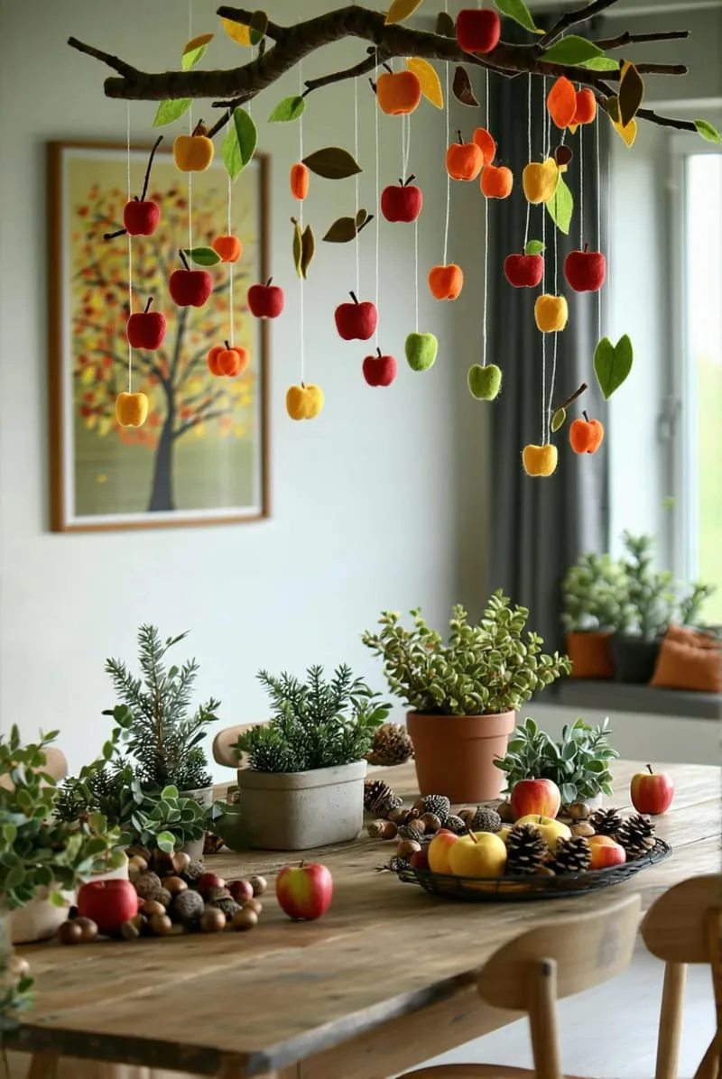 apple branch mobiles with dangling felt leaves 1