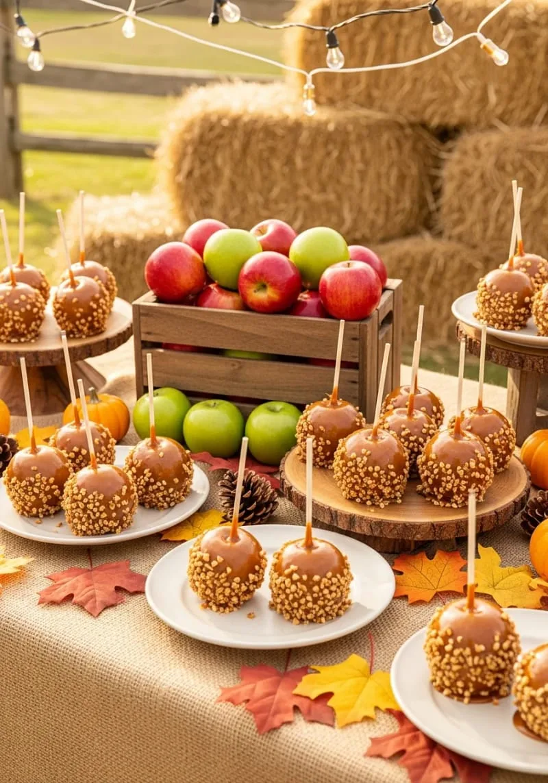 apple crate dessert display with caramel apple treats 1