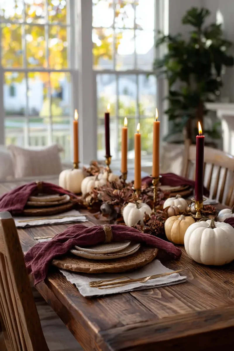 autumn-hued taper candles in mismatched brass holders 1 autumn-hued taper candles in mismatched brass holders 1