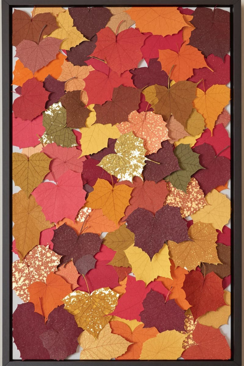 autumn leaf wall art collage with metallic foil accents 1