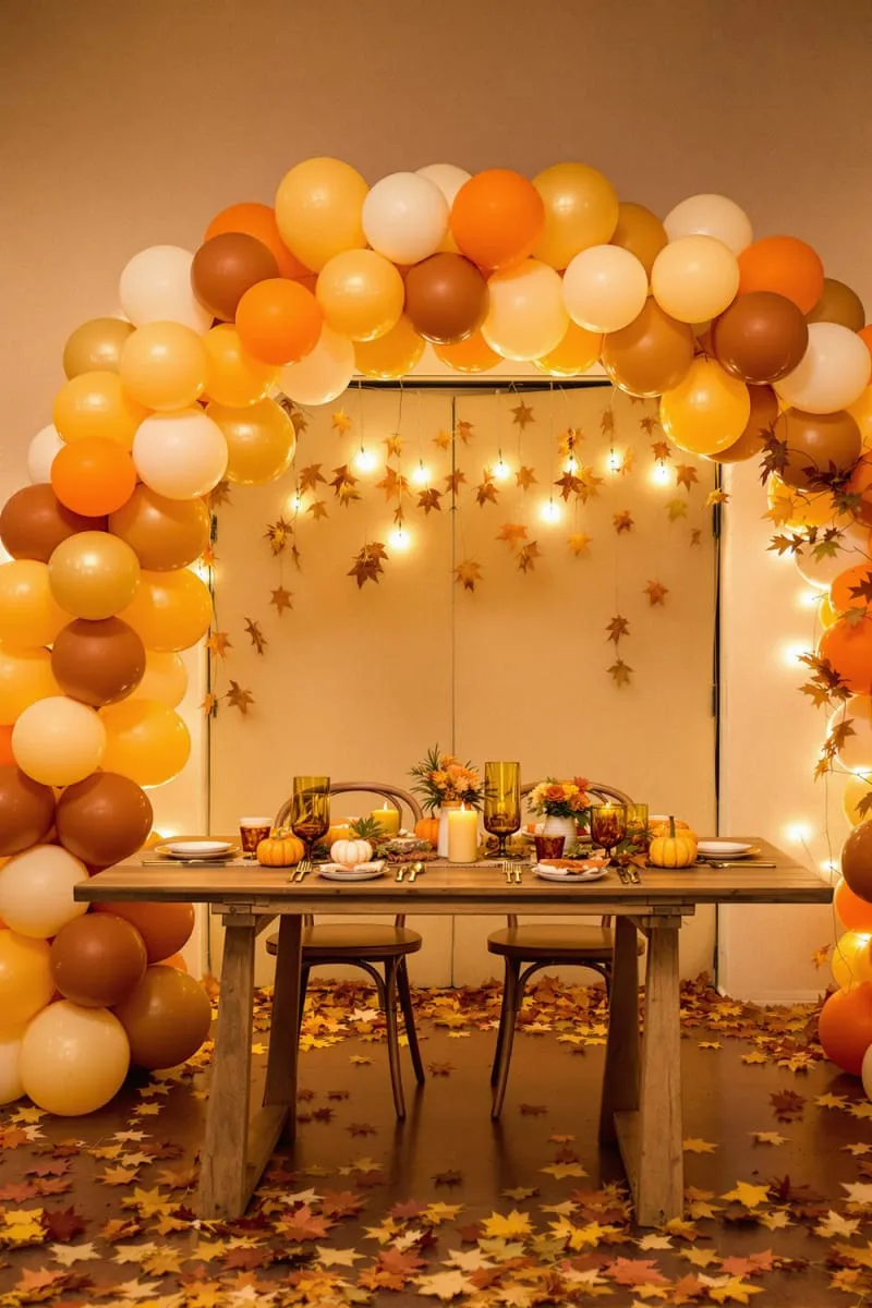 balloon arch in burnt orange, gold, and cream shades 1