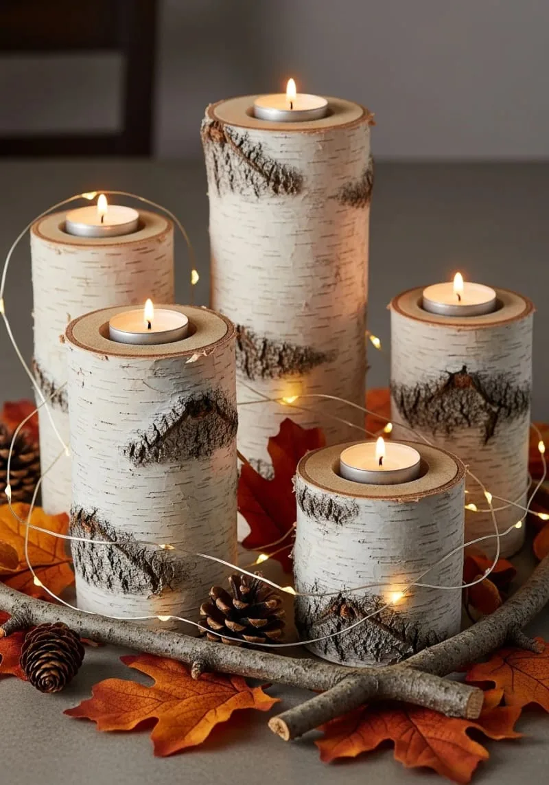 birch log candle holders with twinkling fairy lights 1 birch log candle holders with twinkling fairy lights 1