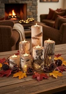 birch log candle holders with twinkling fairy lights 12