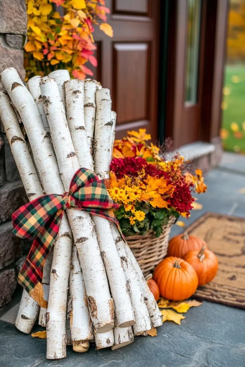 birch logs bundled with plaid ribbon and cinnamon sticks 1 birch logs bundled with plaid ribbon and cinnamon sticks 1