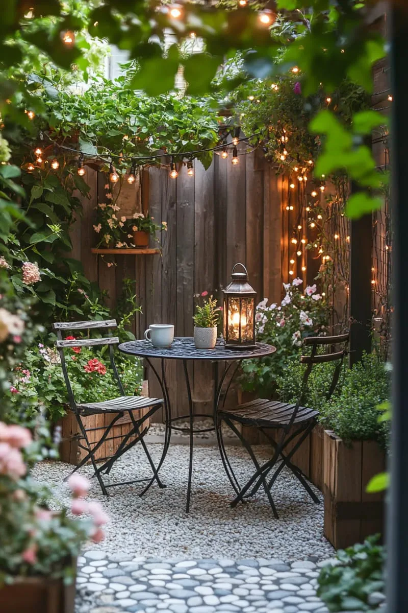 27 New Small Backyard Designs to Copy For Your Outdoor Space 85 bistro table set tucked beside charming flower planters 1