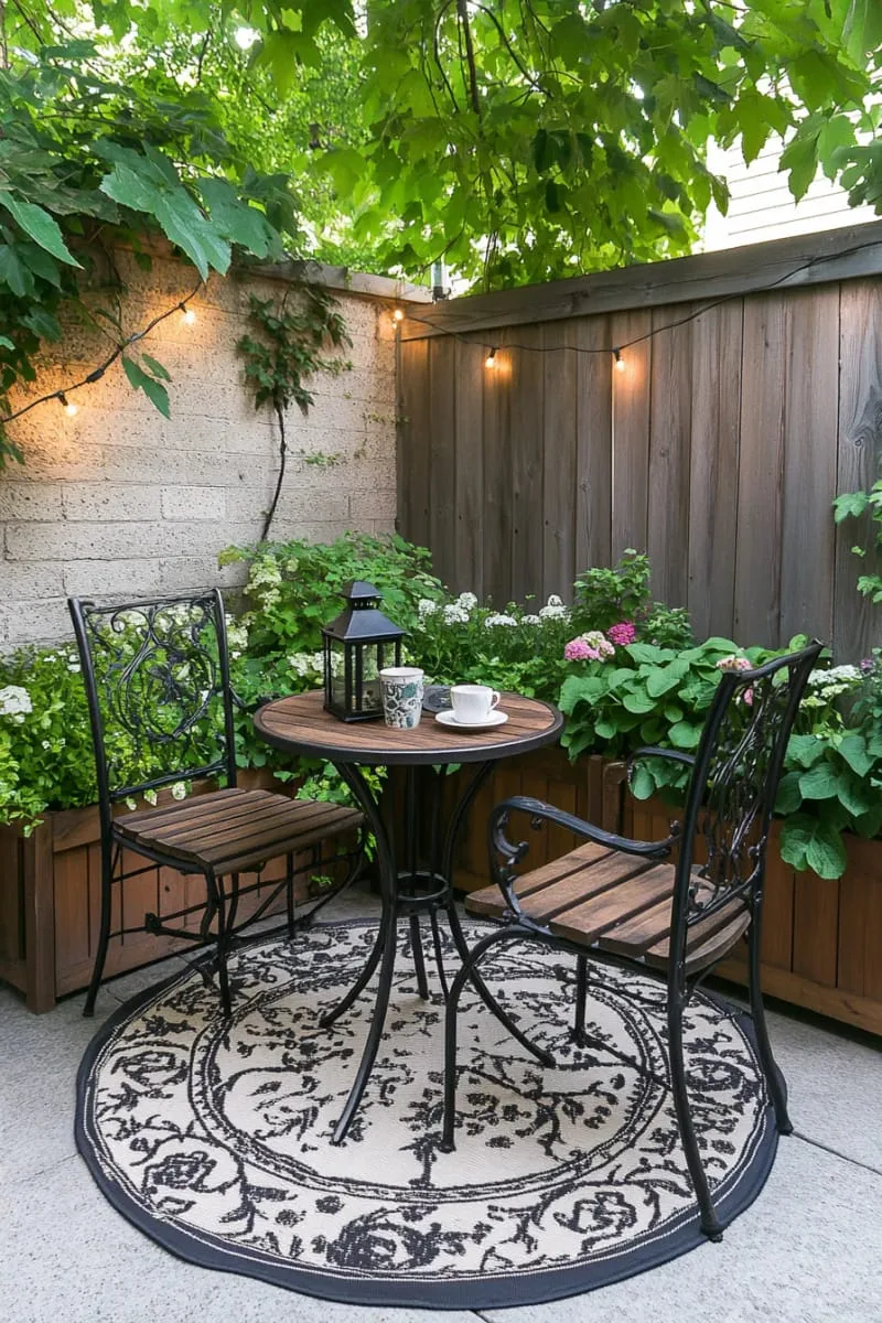 27 New Small Backyard Designs to Copy For Your Outdoor Space 86 bistro table set tucked beside charming flower planters 1