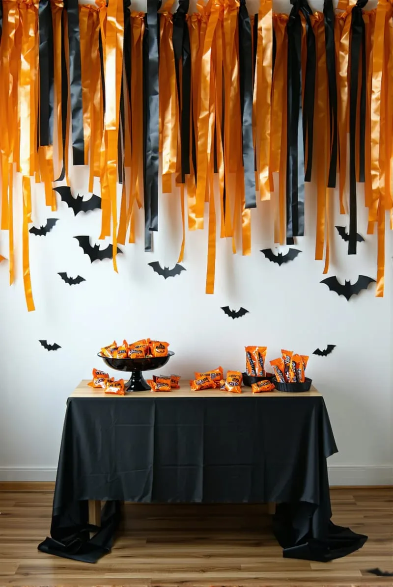 black and orange streamers cascading from the ceiling 1