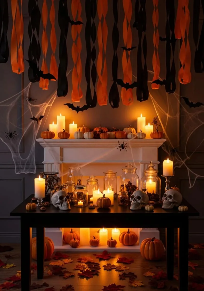 black and orange streamers cascading from the ceiling 1