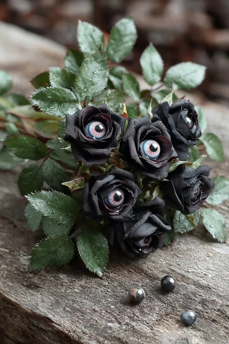 black roses with eyeballs nestled in the petals 1