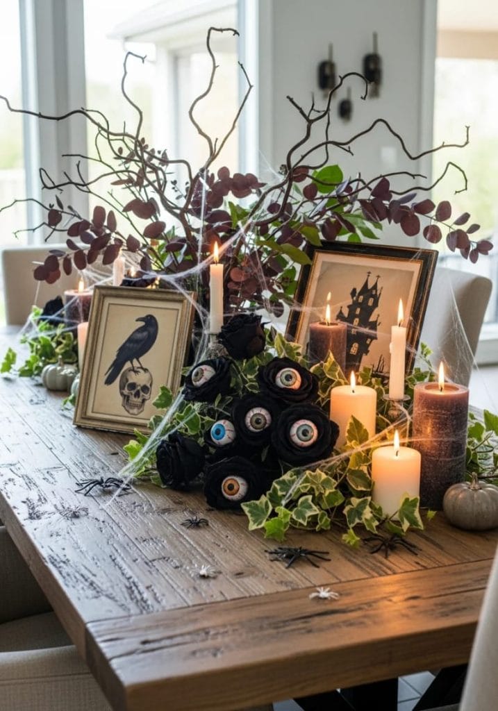 Halloween 3 black roses with eyeballs nestled in the petals 37