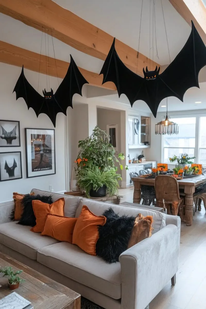 black velvet bats suspended mid-flight from invisible threads 1