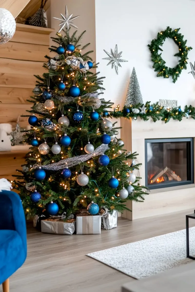 31 Dreamy Christmas Tree Decorations for a Unique Festive Touch 56 blue velvet baubles and silver garlands for a cool-toned christmas tree 1