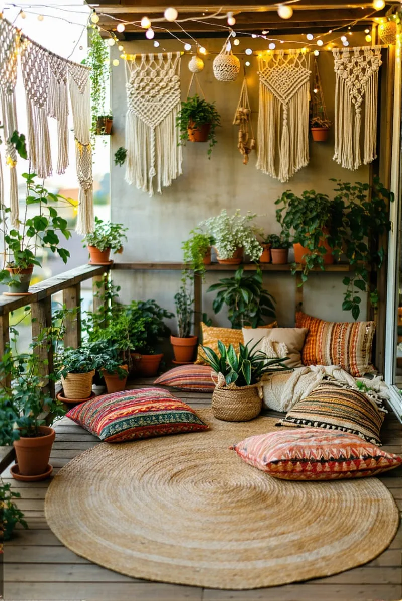 boho-inspired string light canopy with macramé details 1