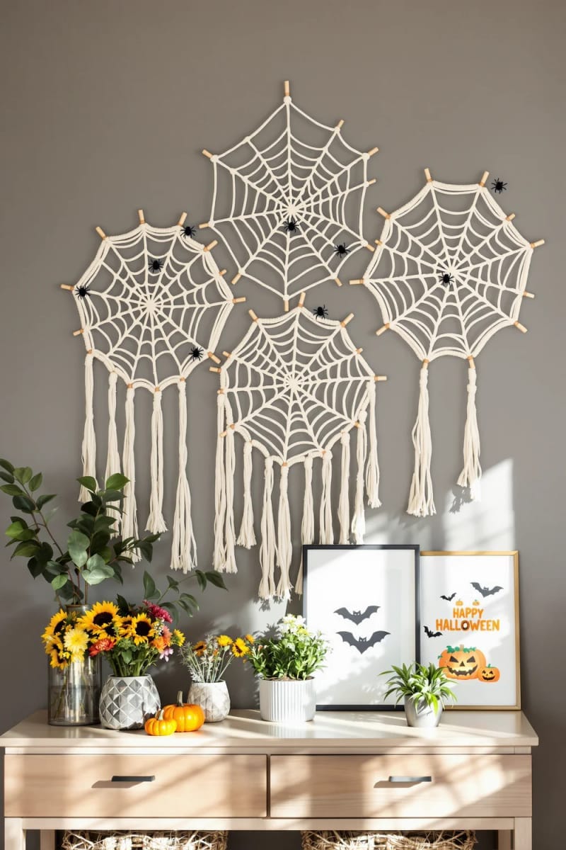 boho macramé spider webs with wooden beads 1
