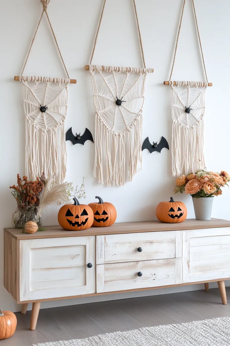 boho macramé spider webs with wooden beads 1