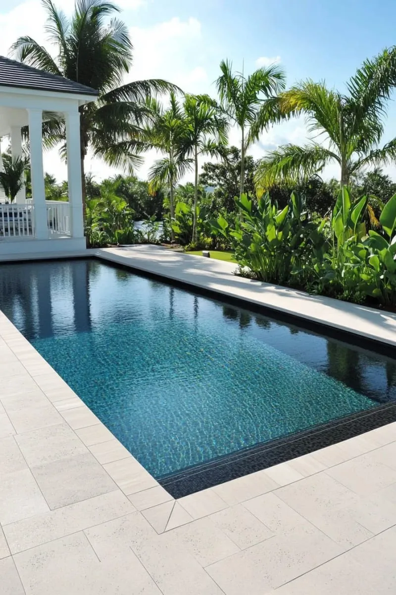 bold geometric pool with black bottom for a dramatic, modern vibe 1