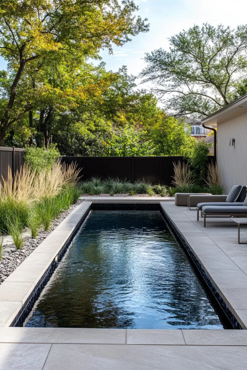 bold geometric pool with black bottom for a dramatic, modern vibe 1