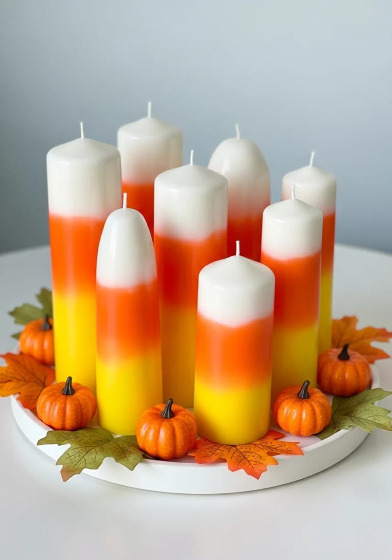 candy corn-inspired ombré candle arrangements 1