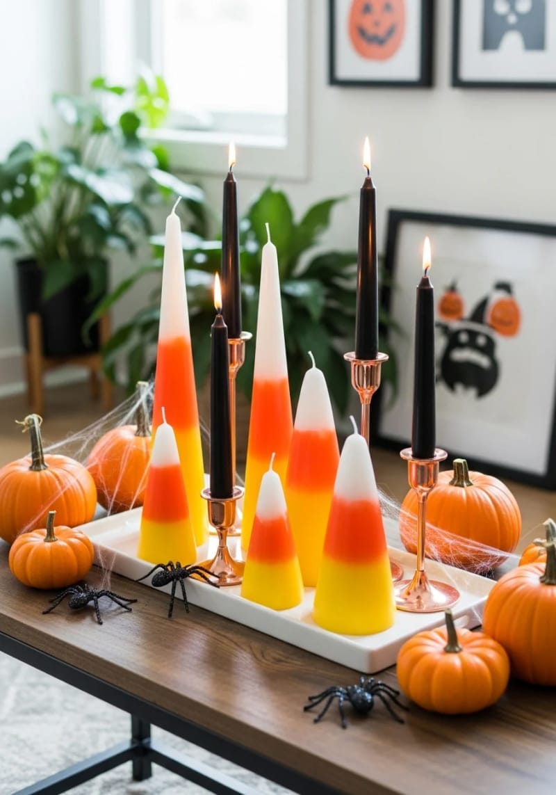 candy corn-inspired ombré candle arrangements 1