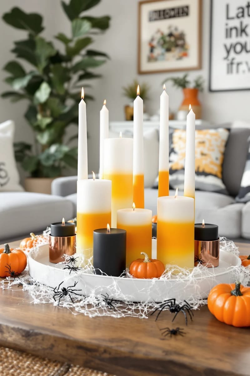 candy corn-inspired ombré candle arrangements 1