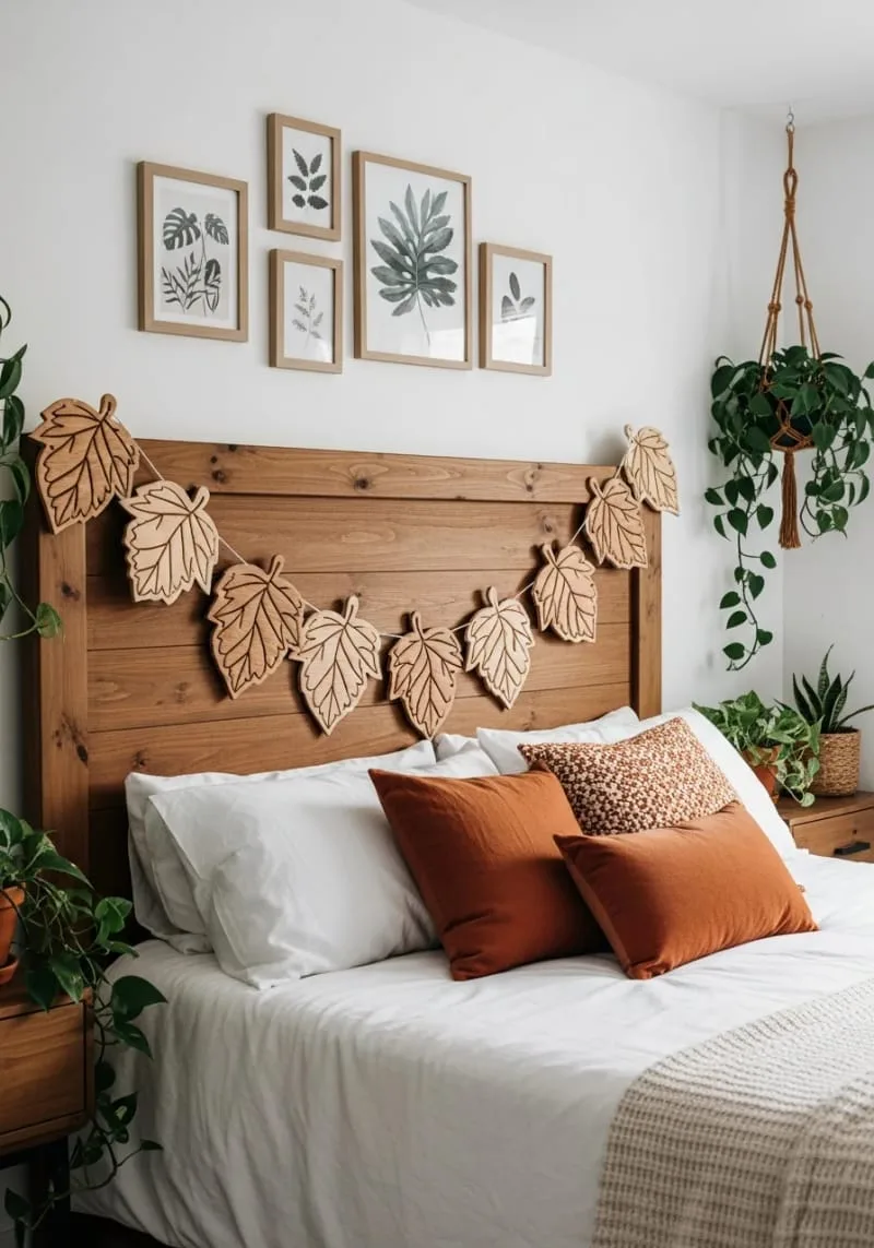 carved wood leaf garlands for a natural headboard frame 1