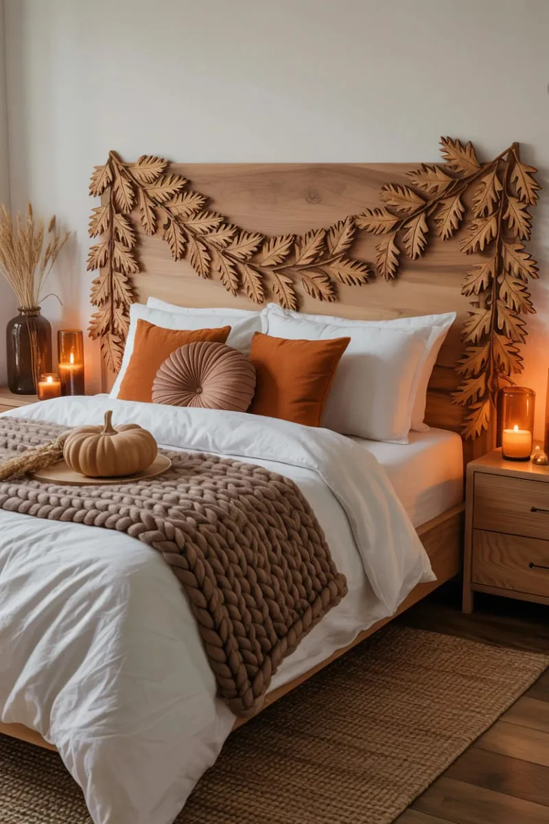 carved wood leaf garlands for a natural headboard frame 1