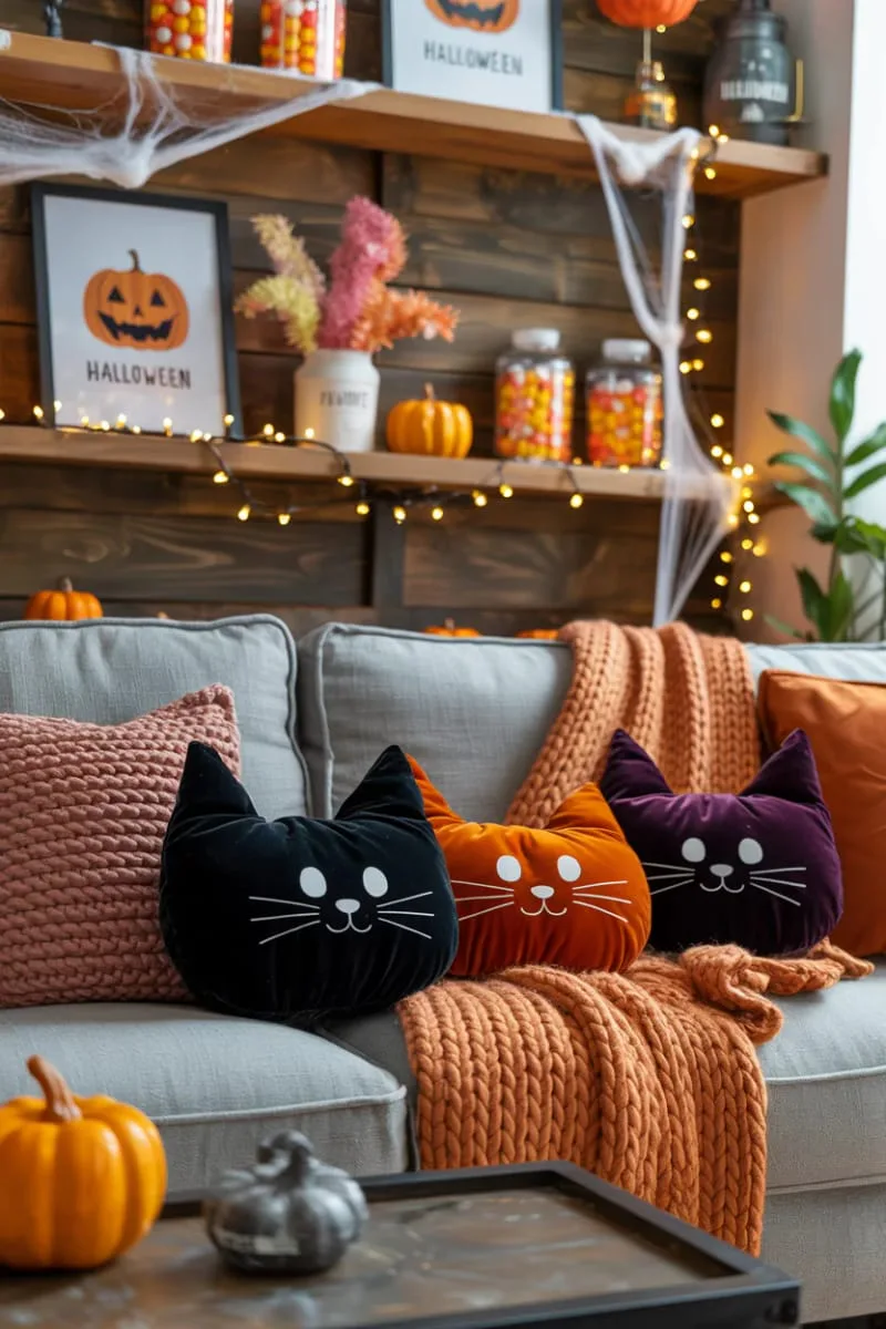 cat-shaped velvet throw pillows 1