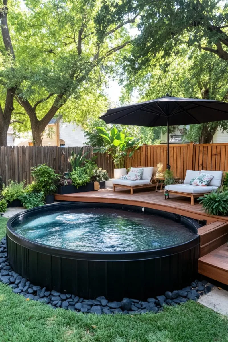 chic container pool with turf surround and cozy lounge chairs 1