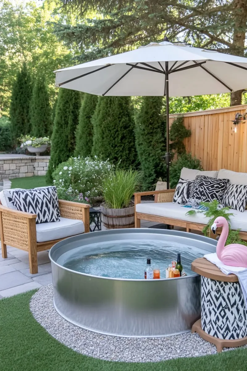 chic container pool with turf surround and cozy lounge chairs 1