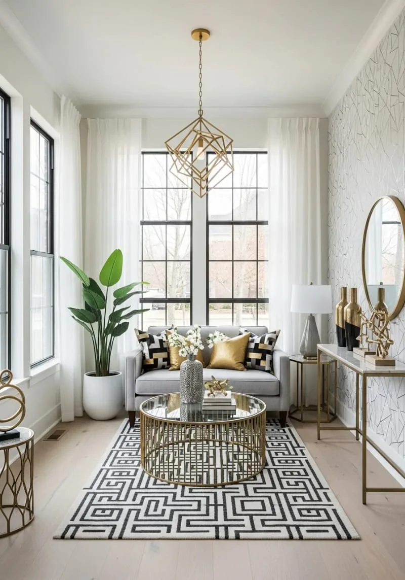 19 Small Sunroom Ideas to Brighten Small Spaces 75 chic sunroom with geometric patterns and metallic accents 1