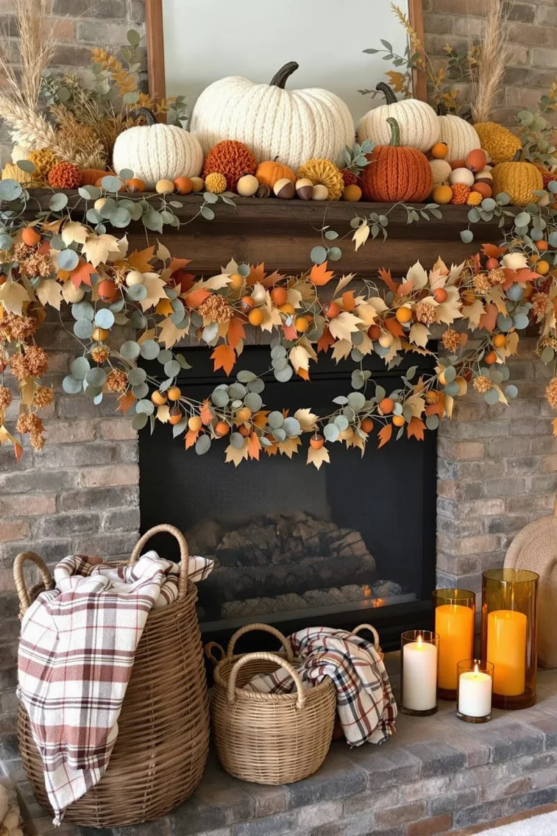 chunky knit pumpkins and felt acorns for a whimsical, textural look 1