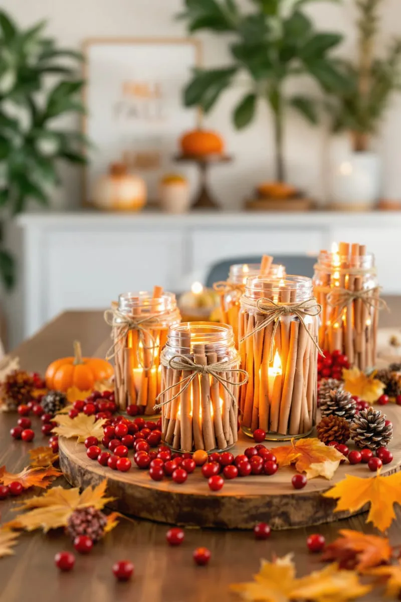 cinnamon stick and cranberry candle holders 1