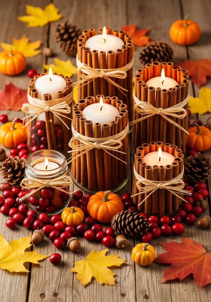 cinnamon stick and cranberry candle holders 1