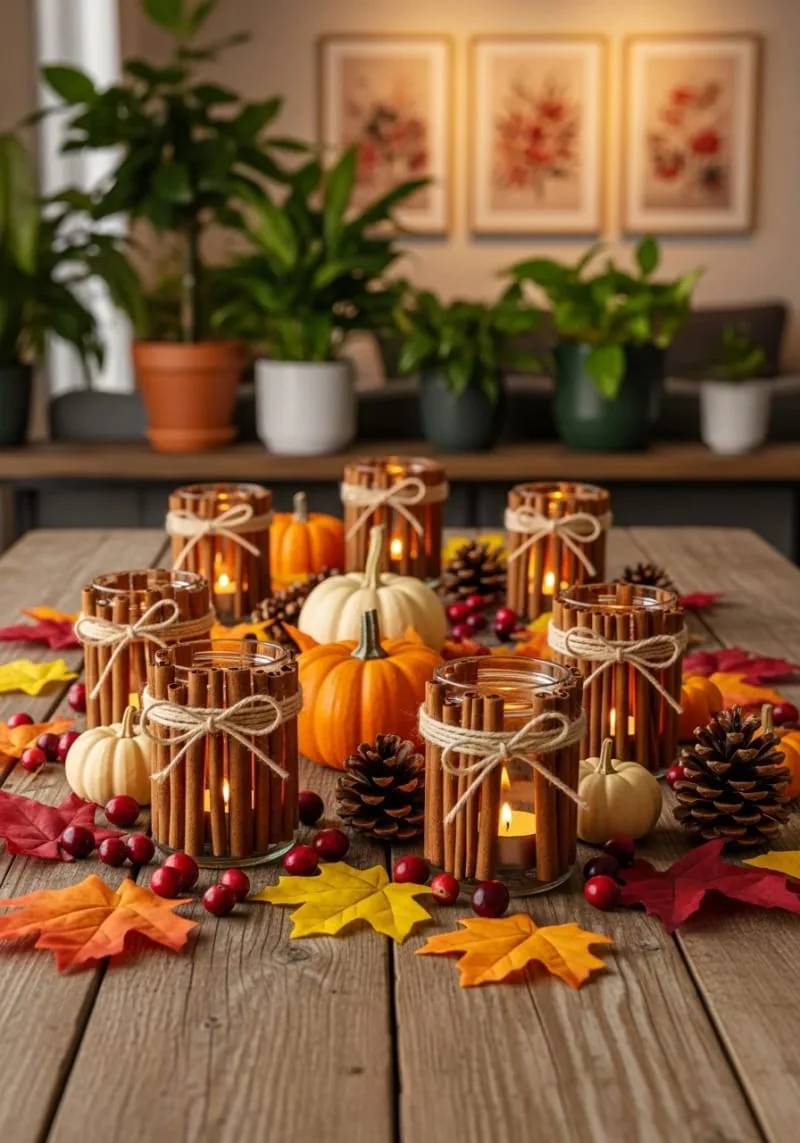 cinnamon stick and cranberry candle holders 1