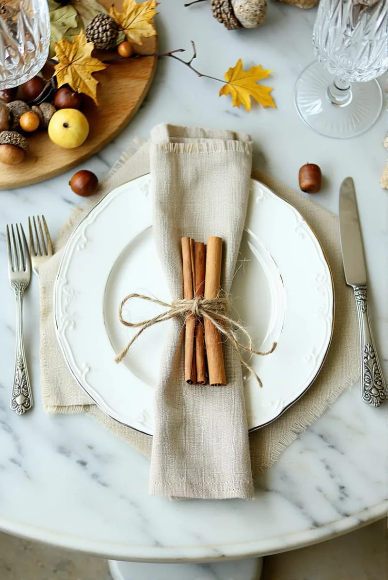 cinnamon stick bundles tied with twine for napkin accents 1