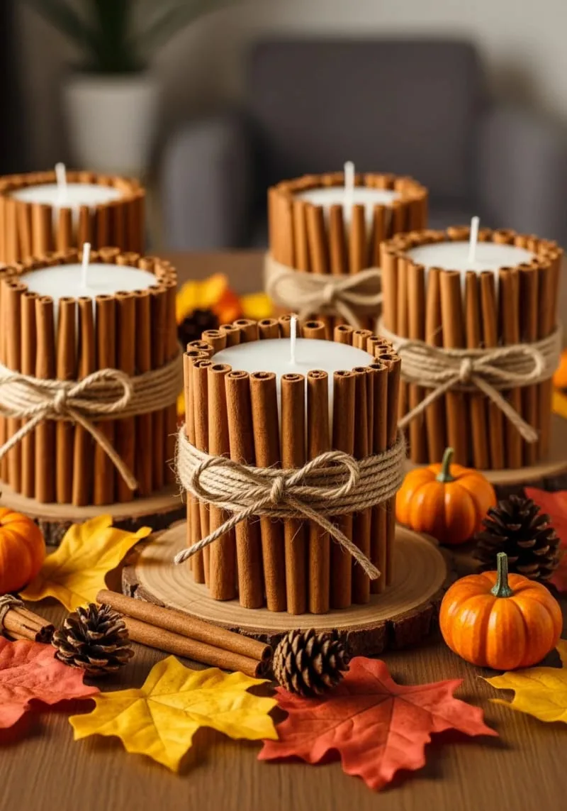 cinnamon stick candle holders wrapped in twine 1