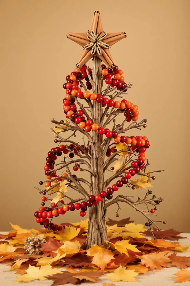 cinnamon stick star topper with cascading berry garlands 1