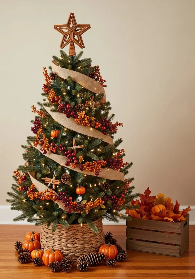 cinnamon stick star topper with cascading berry garlands 1