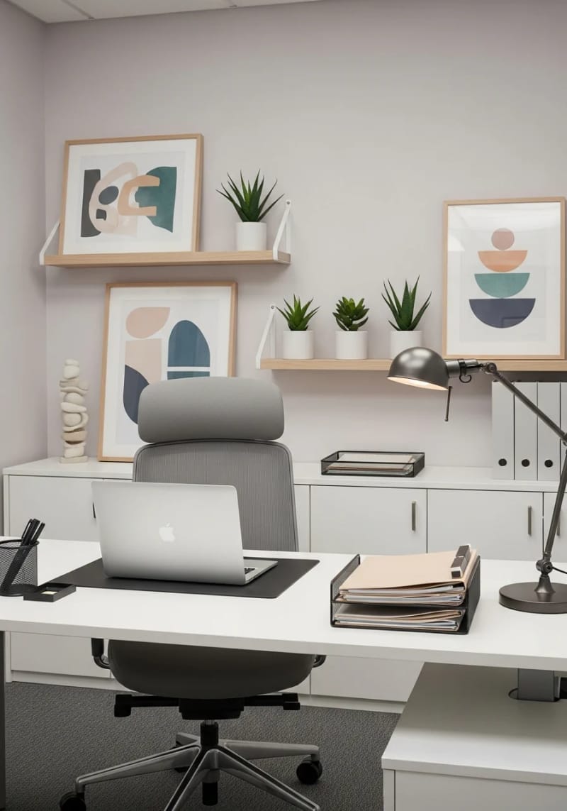 cluster of small potted plants styled on floating shelves 1