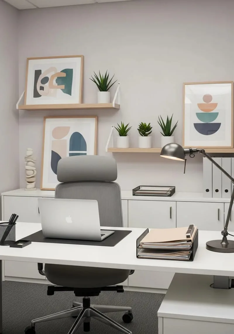 cluster of small potted plants styled on floating shelves 1