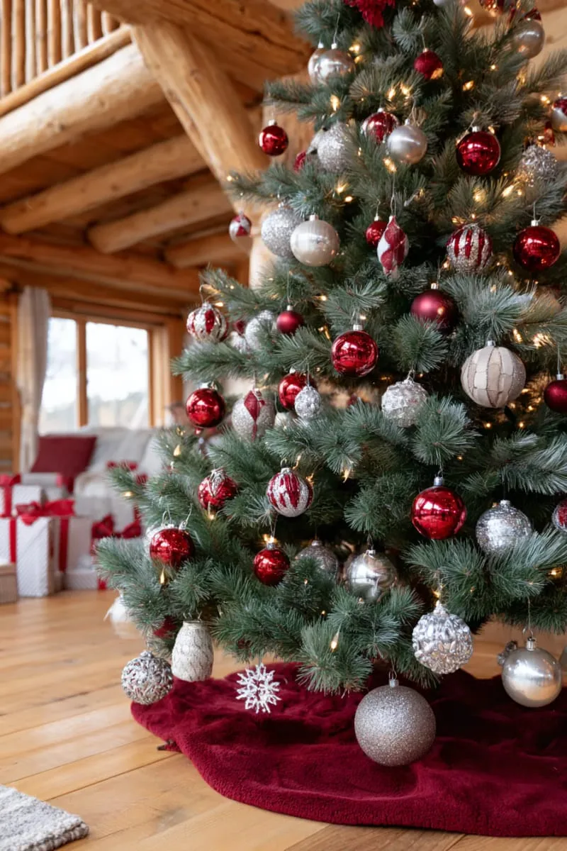 31 Dreamy Christmas Tree Decorations for a Unique Festive Touch 79 clustered ornaments at the tree base for dramatic christmas statement 1