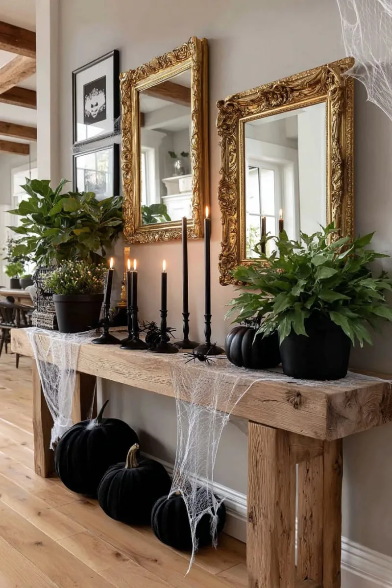 cobweb-covered mirror gallery wall for a gothic glam vibe 1
