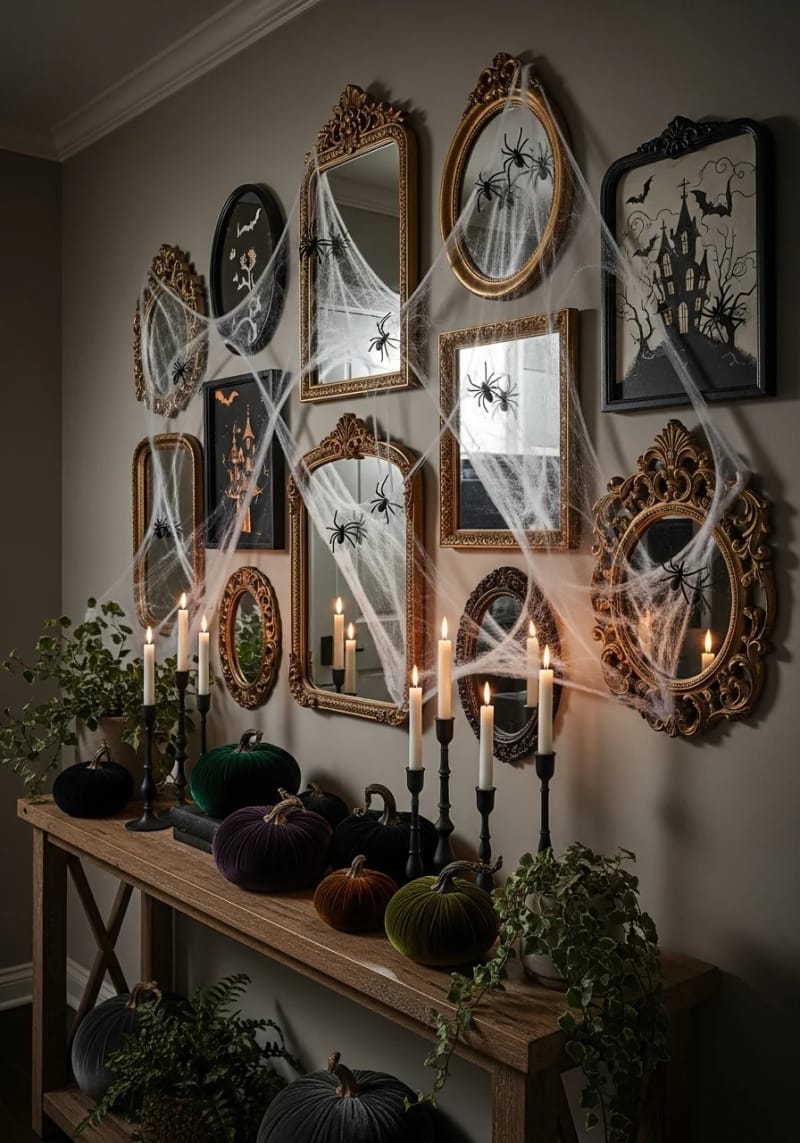 cobweb-covered mirror gallery wall for a gothic glam vibe 1
