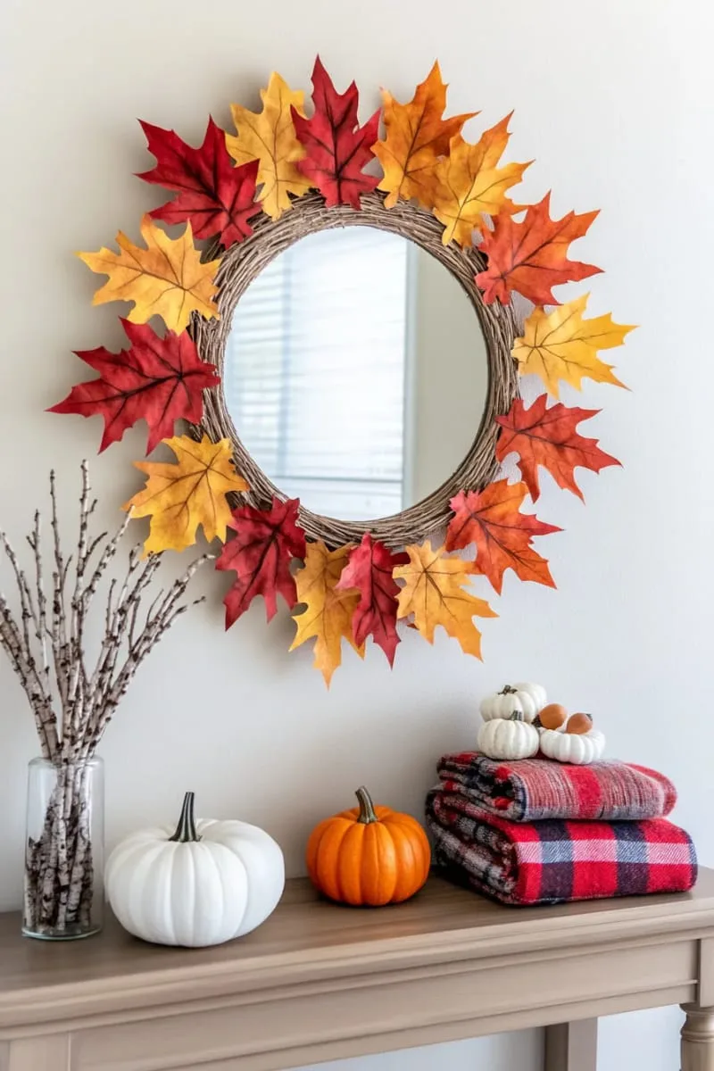colorful leaf and twig sunburst mirror frame for entryway charm 1