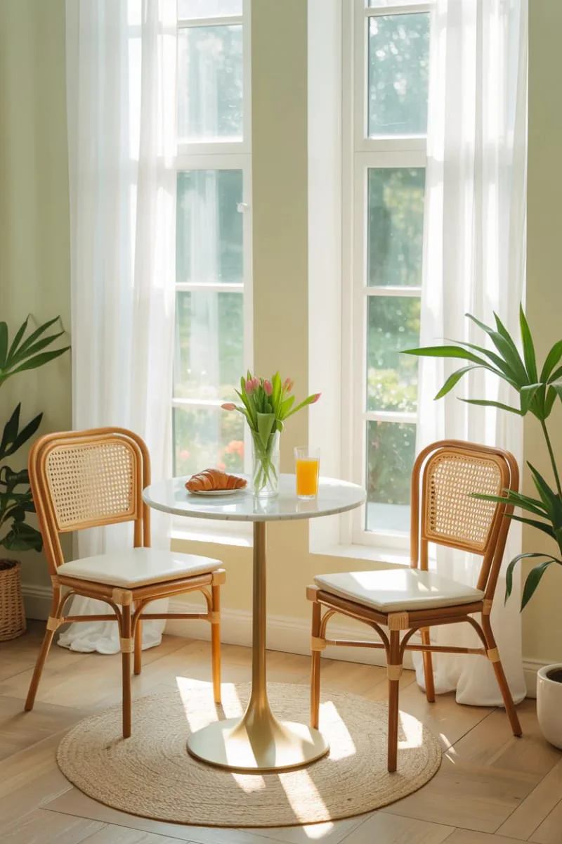 19 Small Sunroom Ideas to Brighten Small Spaces 49 compact round bistro table for sunny morning breakfasts 1