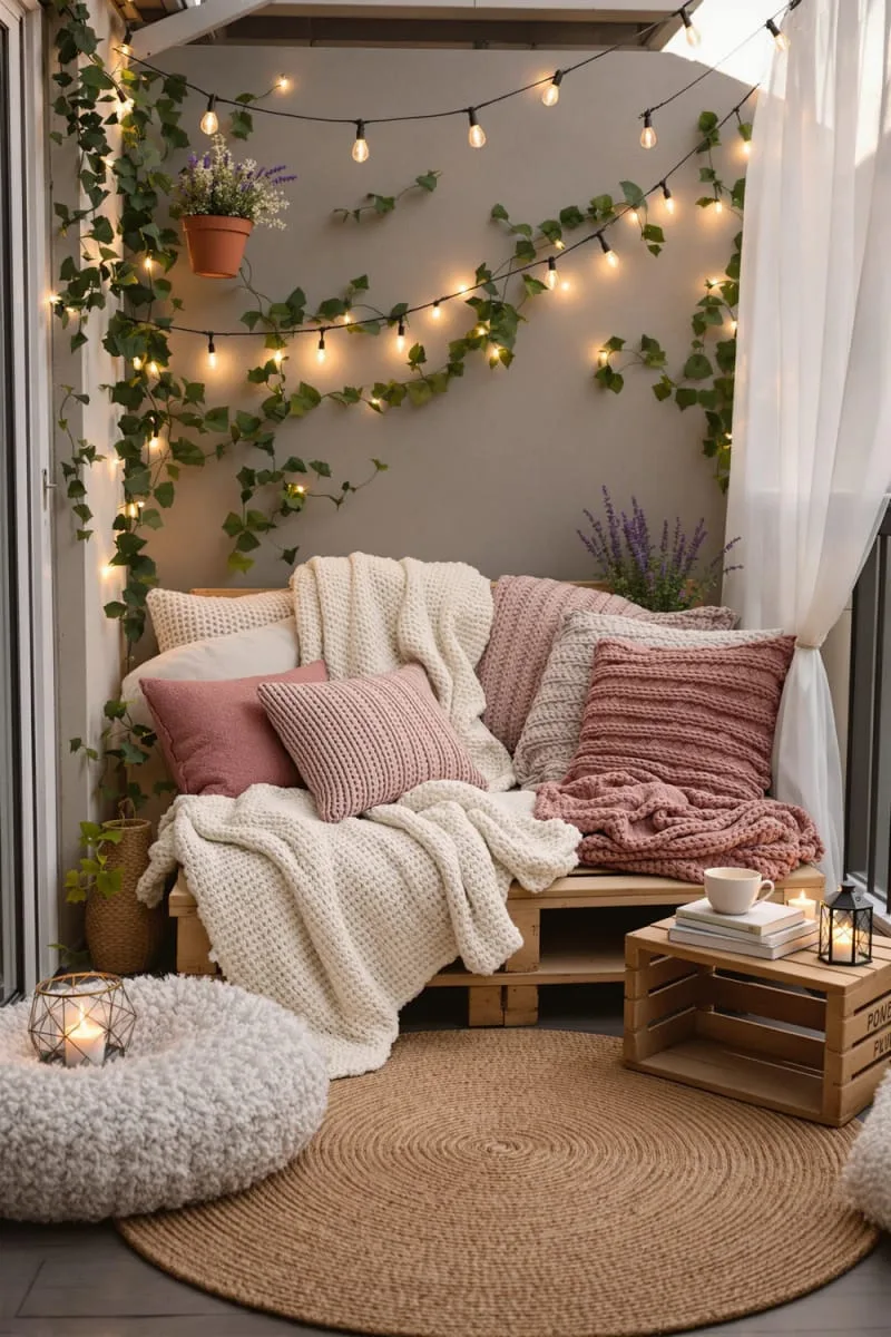 cozy corner nook with pallet sofa and dreamy throw blankets 1