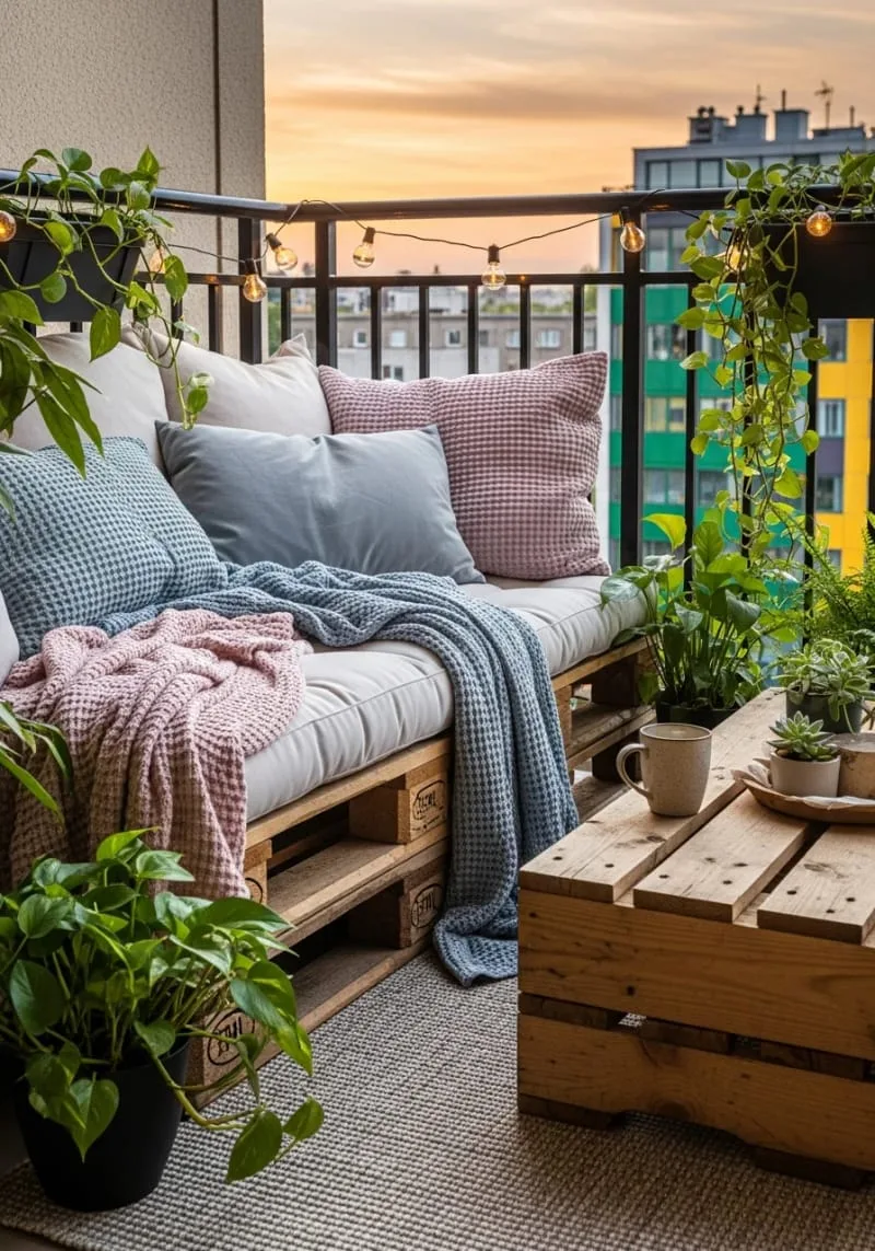 cozy corner nook with pallet sofa and dreamy throw blankets 1